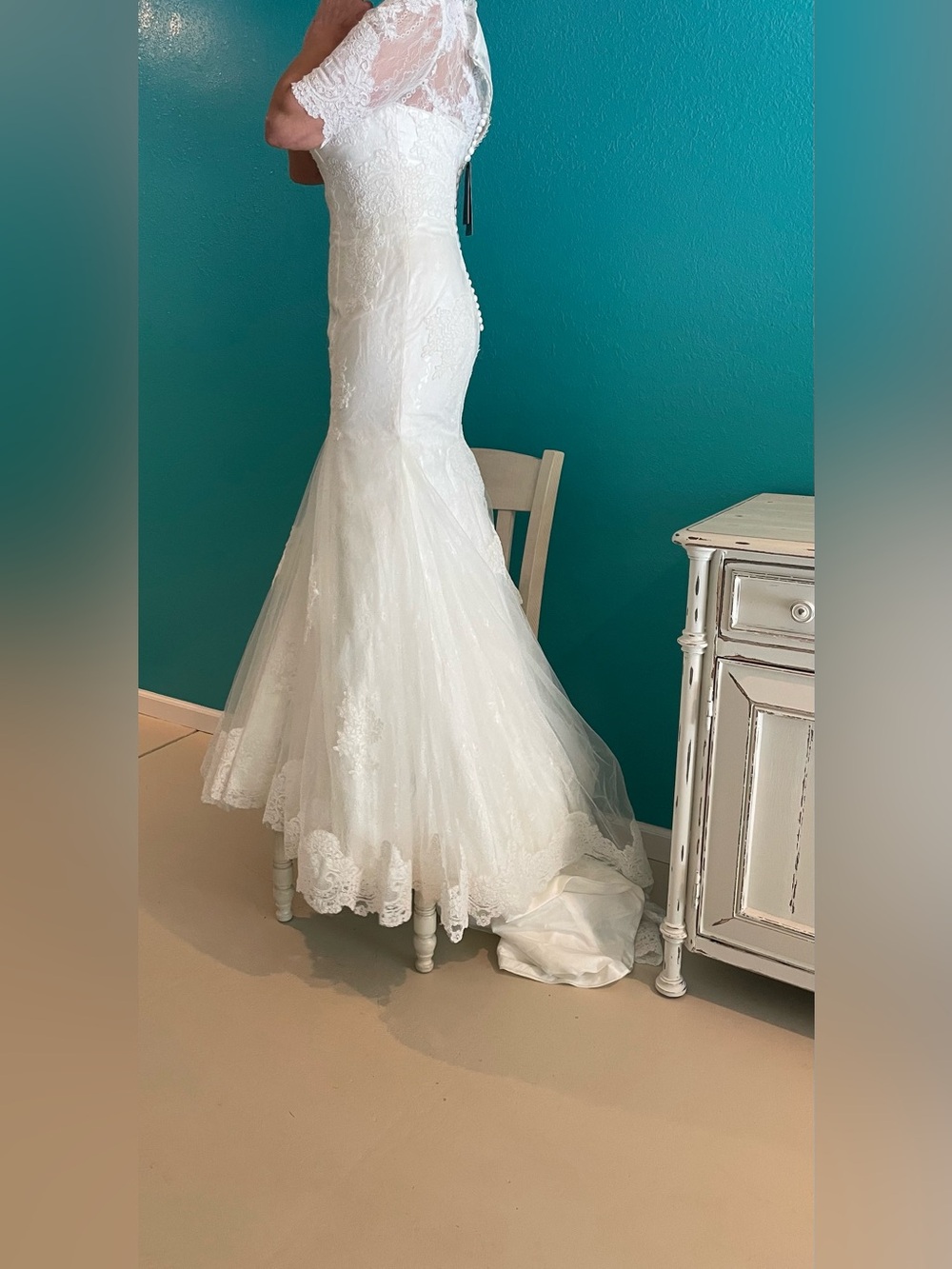 COCOMELODY Mermaid Victorian Lace Wedding Gown with Train 10 - Picture 7 of 14